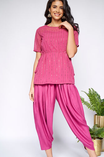 Rose Pink Regular A-Line Dhoti Set, Rose Pink, image 1